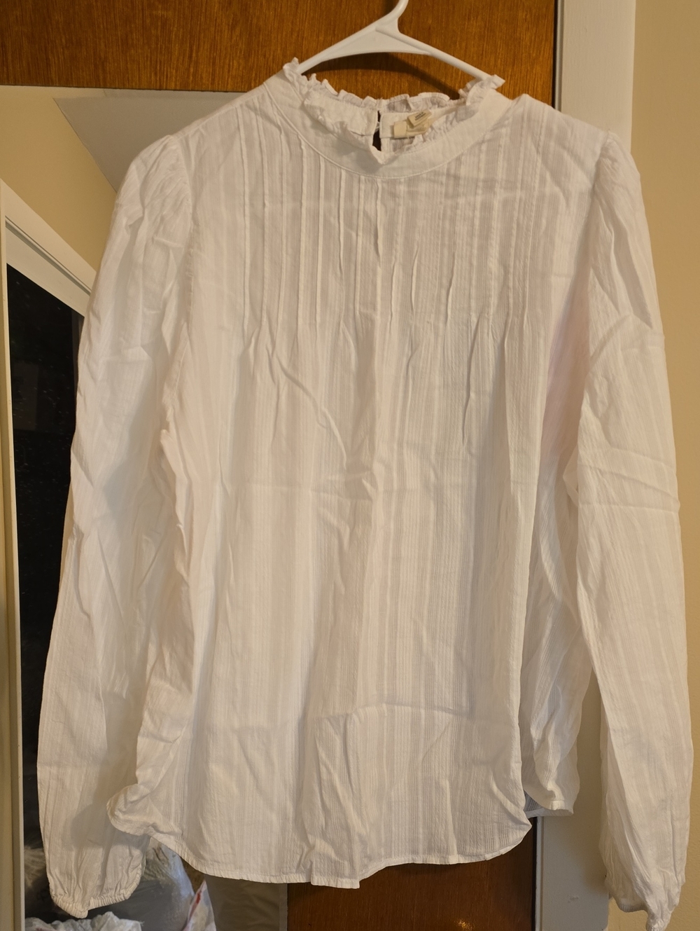 a.n.a White Long Sleeve Ruffled Neck Blouse